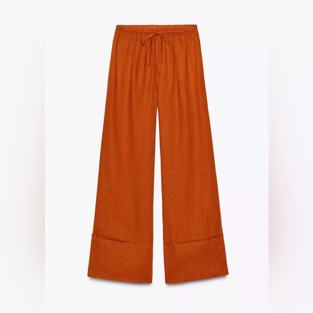 ZARA 100% LINEN PALAZZO PANTS ZW COLLECTION
Color: Dark Orange 
Size: S